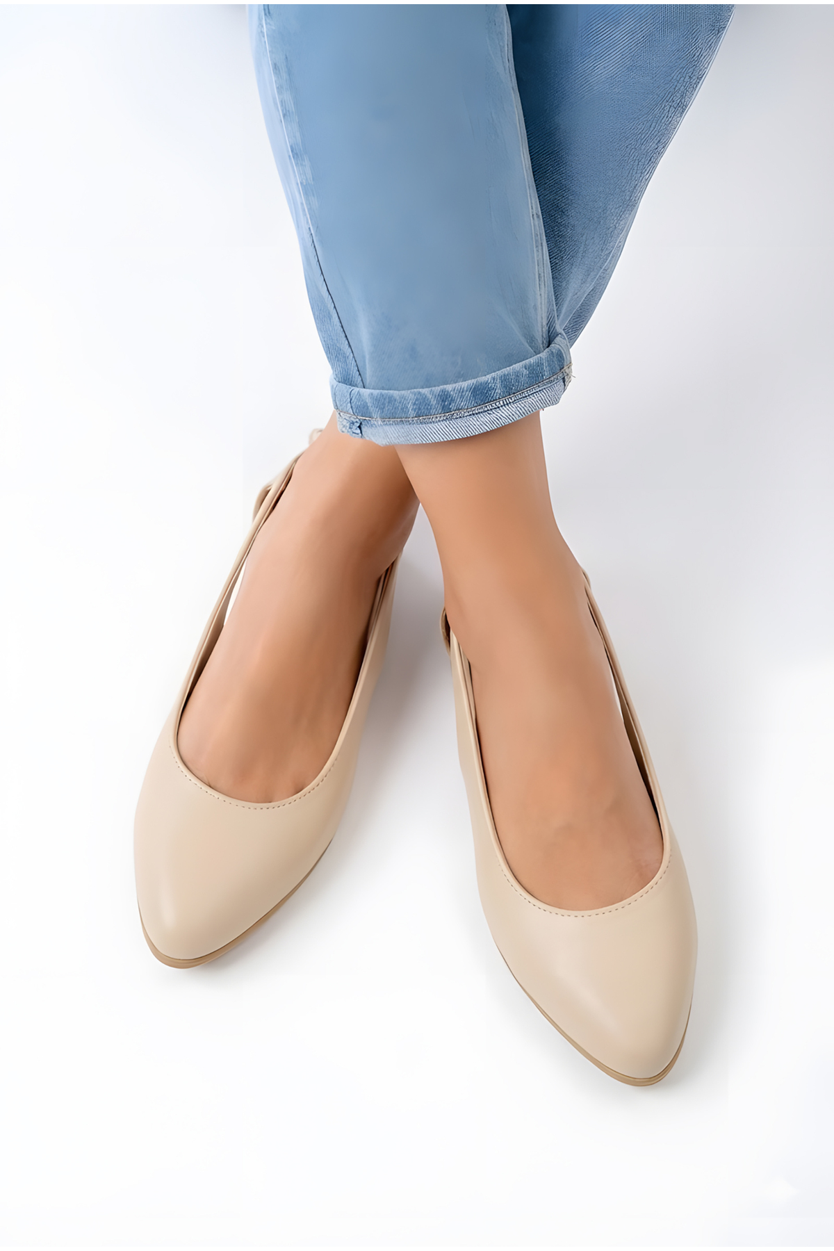 StWenn  Krem Kadın Babet Rahat Ortopedik Taban Anne Ayakkabı Deri Cilt - Görsel 4