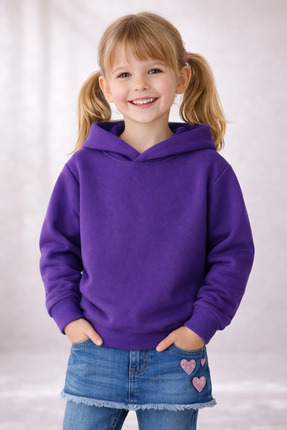 Cevval BASKISIZ DÜZ RENK KAPÜŞONLU OVERSİZE ÇOCUK SWEAT SHİRT