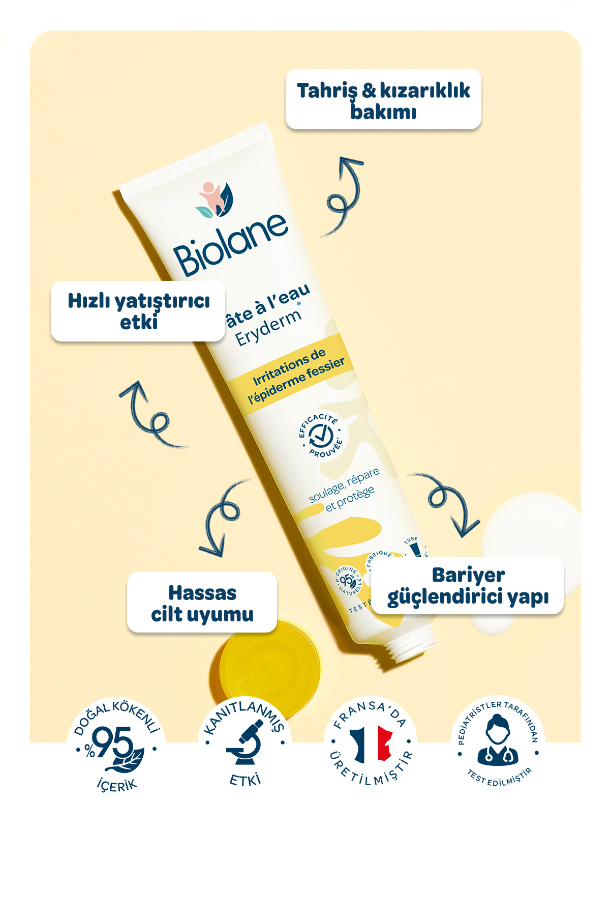 Biolane %95 Doğal içerikli Su Bazlı Pişik Önleyici Koruyucu Nemlendirici Doğal Kökenli Macun Krem (75ml) fotoğrafı 3 (önizleme)