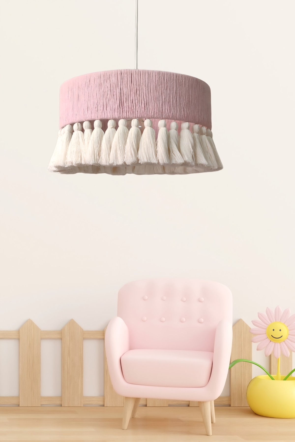 YUTEDEKOR Makrome Pembe Avize – Çocuk Odası, Salon, Yatak Odası, Kafe & Restoran Aydınlatma - 35 cm fotoğrafı 3 (önizleme)