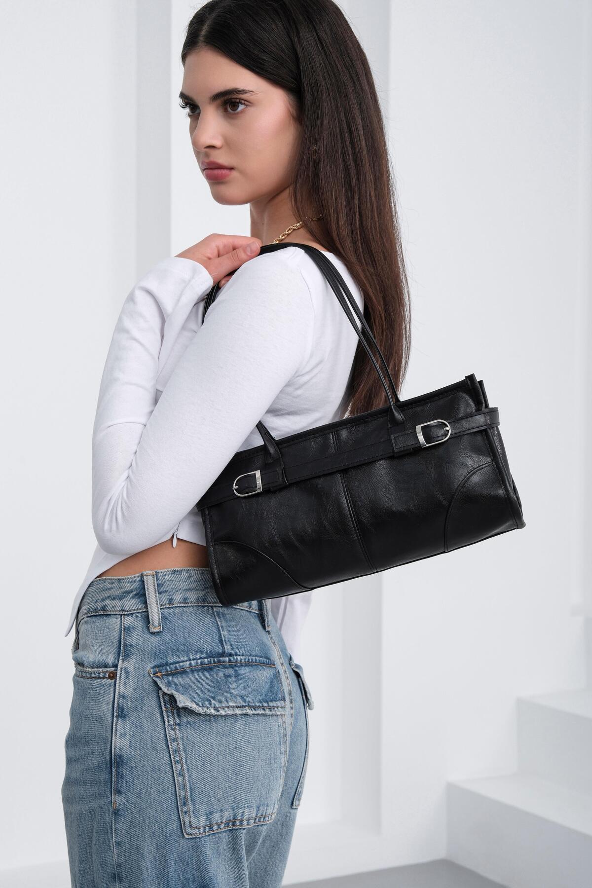 Enyola Vintage Baget Çanta Siyah