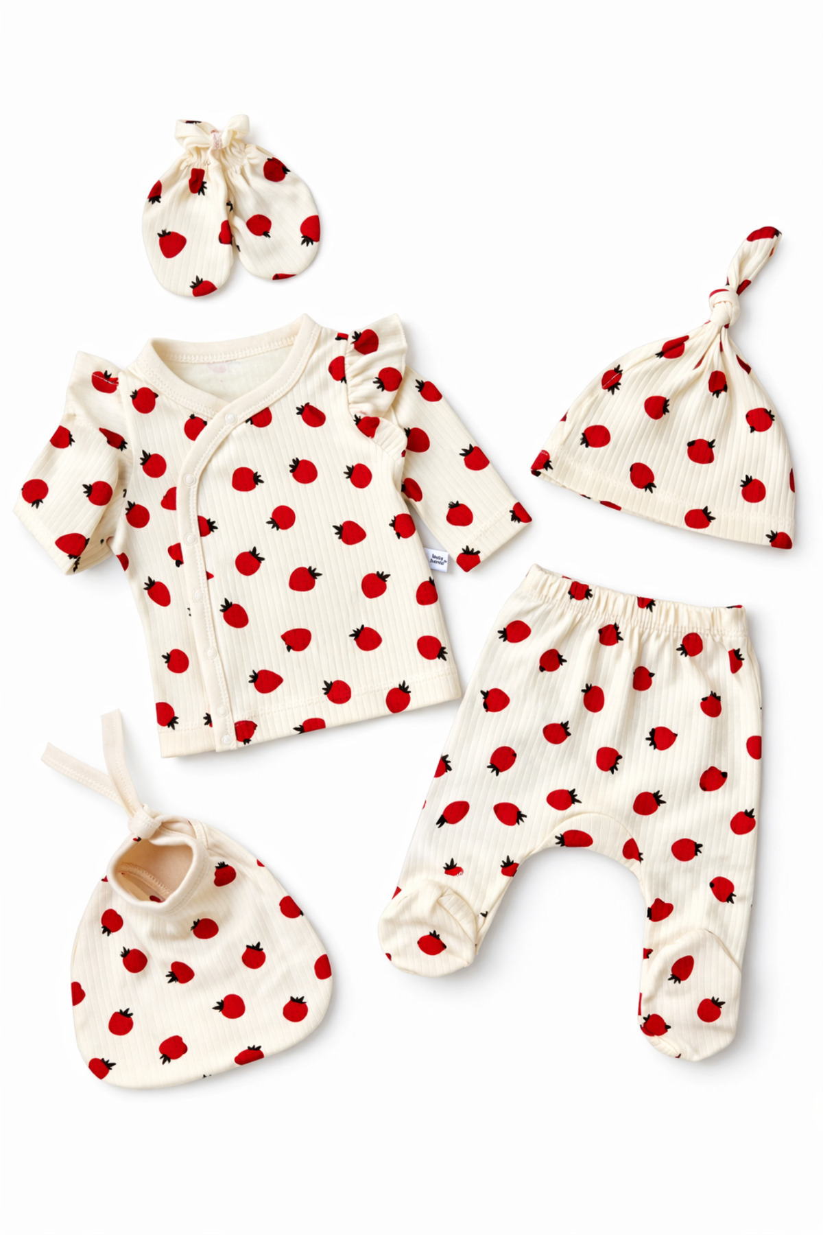 Strawberry Pattern Cream Newborn Baby Girl 5pcs Newborn Delivery Set