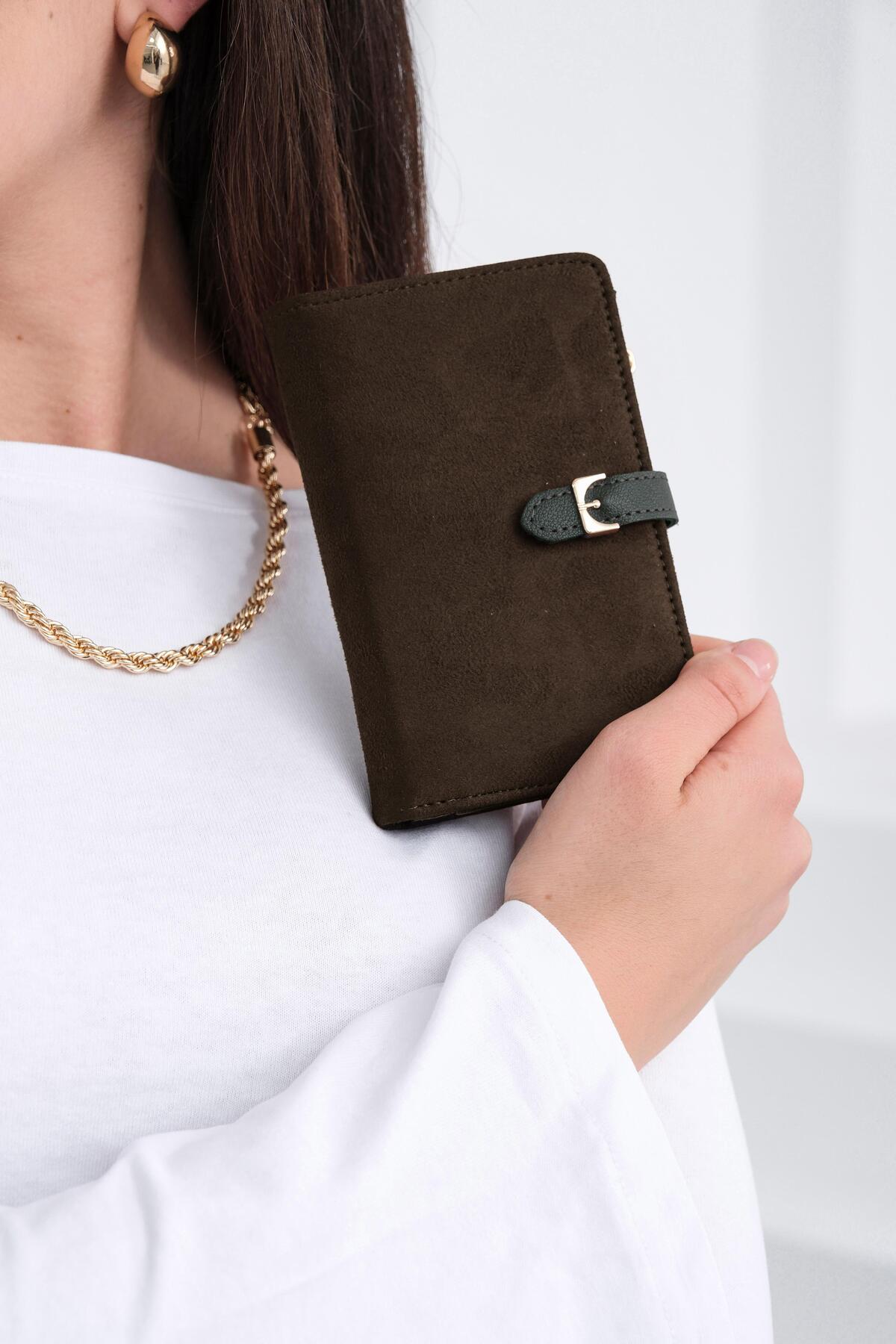 Shule Bags  Kemerli Alpha Cüzdan Süet Kahve - Görsel 3