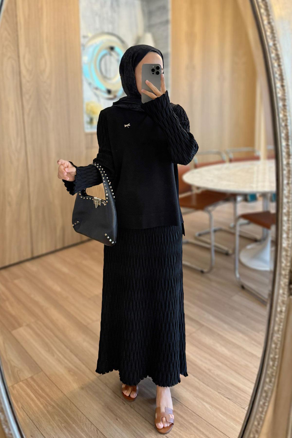 Ka Hijab Lady Mercerized Hijab Suit with Skirt - Black