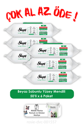 Sleepy 6 Paket Easy Clean Yüzey Temizlik Havlusu 50' li ve ROSIE Pamuk Hediye