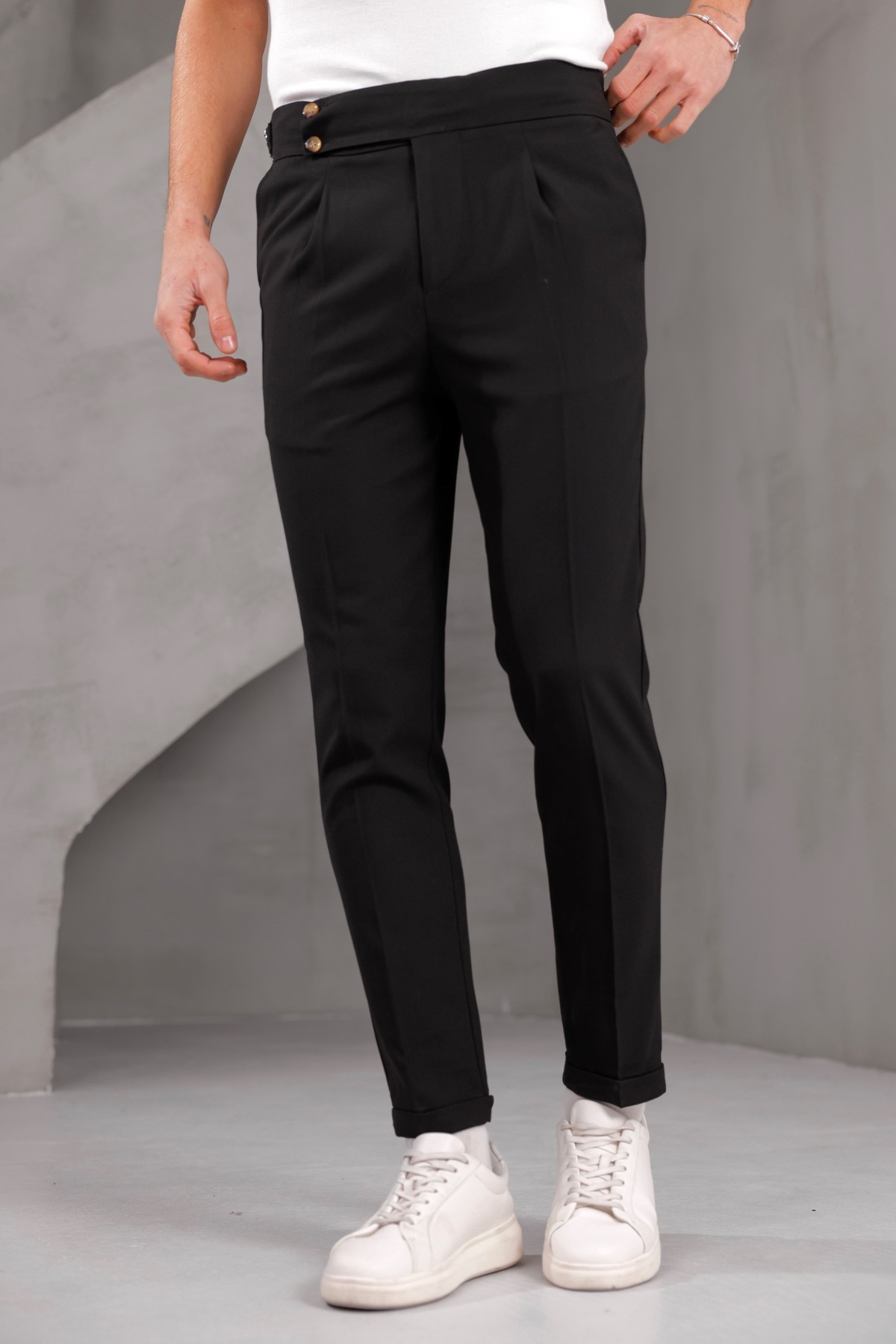 Gussi  Siyah Old Money Pileli Likralı Kumaş Pantolon - Görsel 6