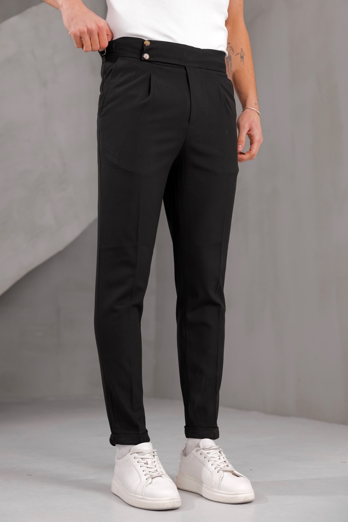 Gussi  Siyah Old Money Pileli Likralı Kumaş Pantolon - Görsel 4