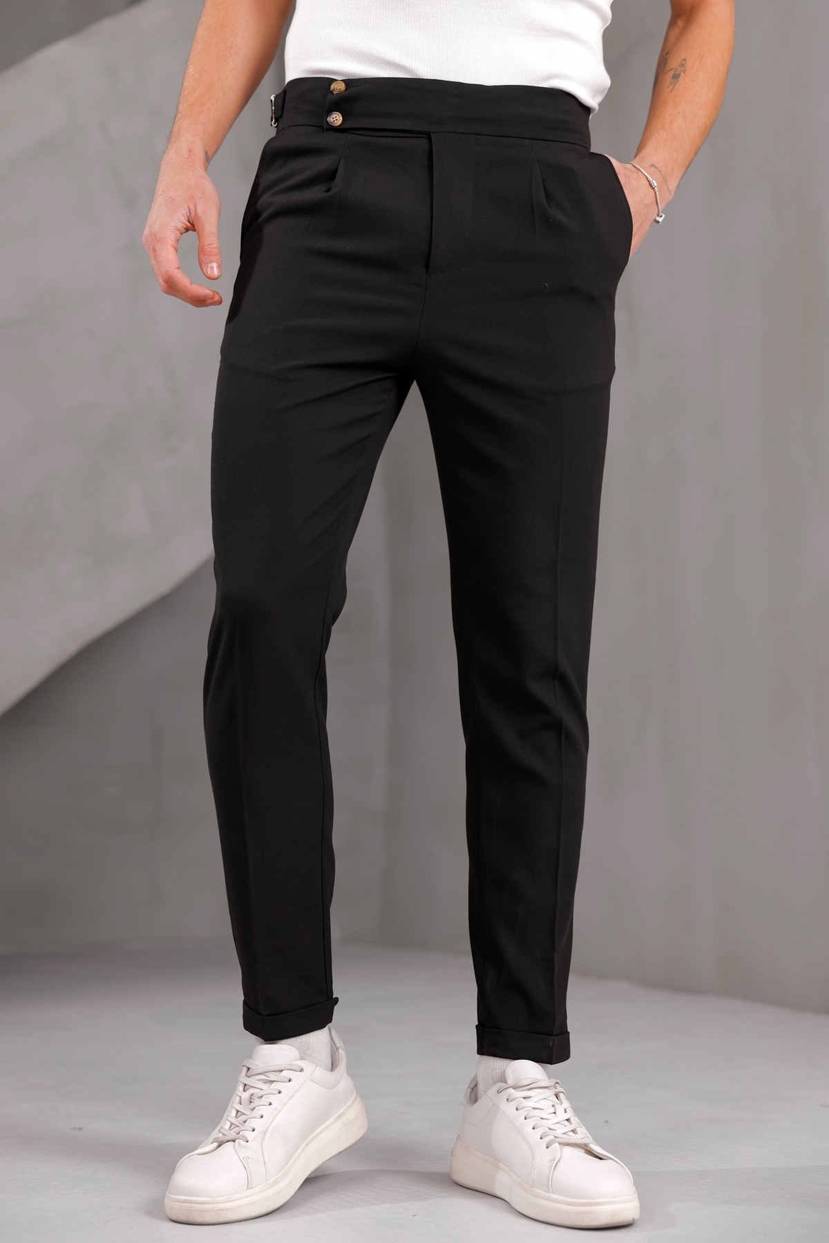 Gussi  Siyah Old Money Pileli Likralı Kumaş Pantolon - Görsel 2