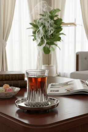 rova tr Elysia Serisi Cam Titanyum Kaplama Kristal 6 Kişilik Çay Bardağı Seti...