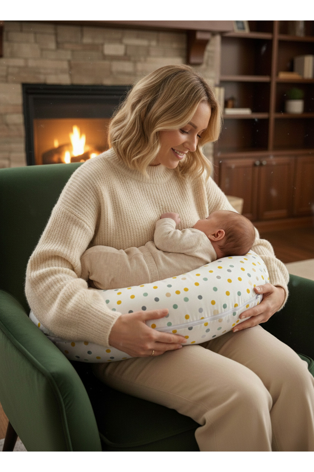 ngn collection Emzirme Yastığı, Yıkanabilir Fermuarlı Bebek Destek Minderi, Büyük Boy Pamuk Puantiye Hamile Destek fotoğrafı 7 (önizleme)