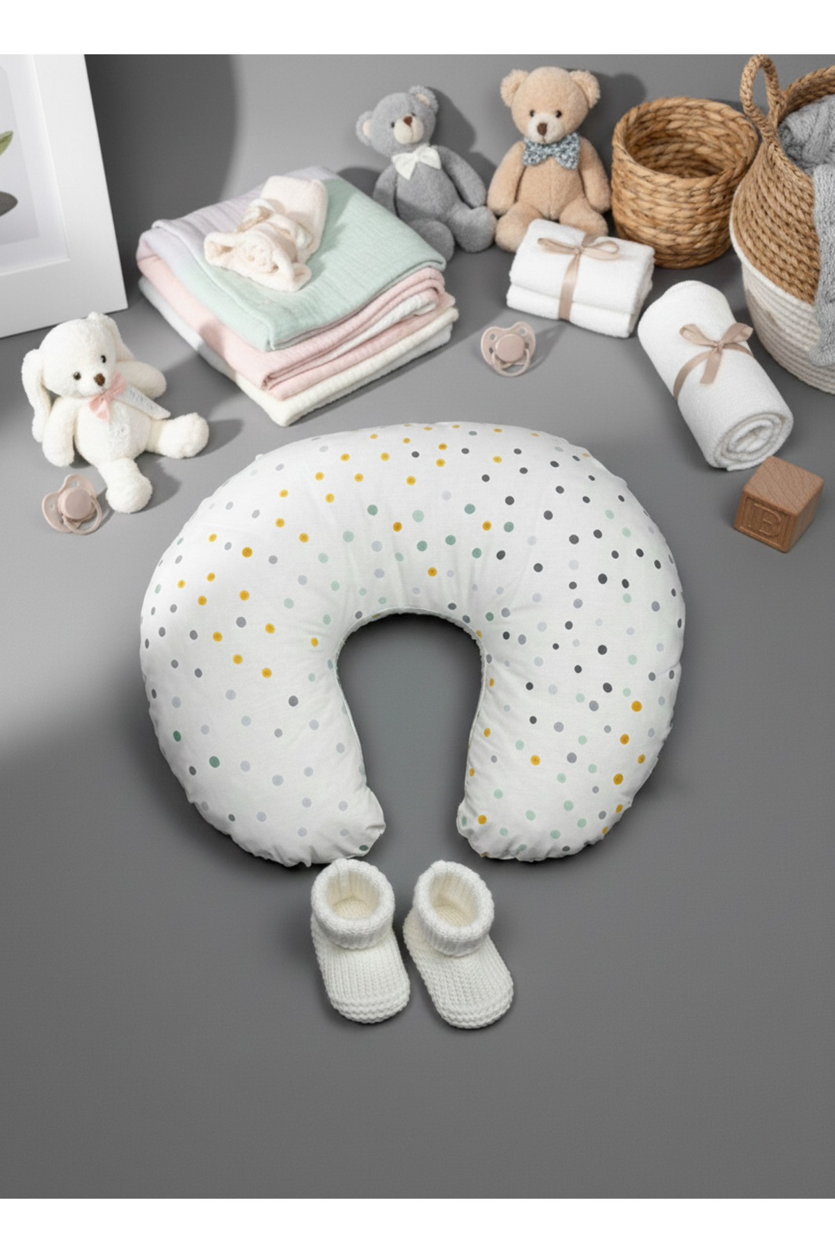 ngn collection Emzirme Yastığı, Yıkanabilir Fermuarlı Bebek Destek Minderi, Büyük Boy Pamuk Puantiye Hamile Destek fotoğrafı 4 (önizleme)