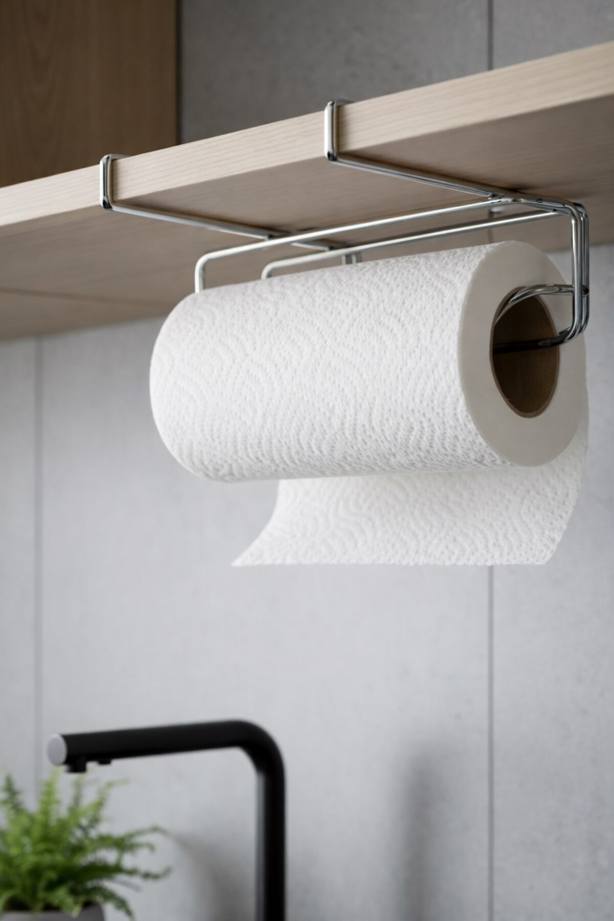 Practical Under Cabinet Snap-On Paper Towel Rack Kitchen Organizer Hanger - No Drilling Required Chrome