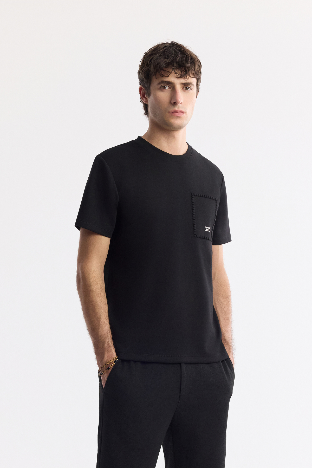 Avva Erkek Siyah Bisiklet Yaka Baskılı Bi-Stretch İnterlok Regular Fit T-Shirt A51Y1161