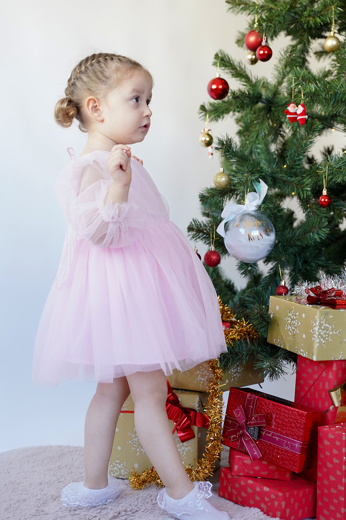 ALYRA Kız Bebek Çocuk Uzun Kollu Kanatlı Doğum Günü Parti Düğün Özel Gün Tüllü Tütü Astarlı Prenses Elbise fotoğrafı 6 (önizleme)