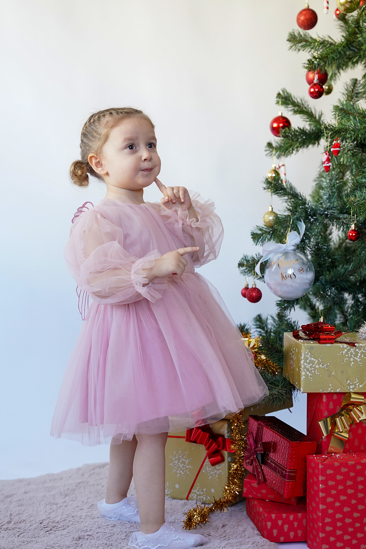 ALYRA Kız Bebek Çocuk Uzun Kollu Kanatlı Doğum Günü Parti Düğün Özel Gün Tüllü Tütü Astarlı Prenses Elbise fotoğrafı 2 (önizleme)