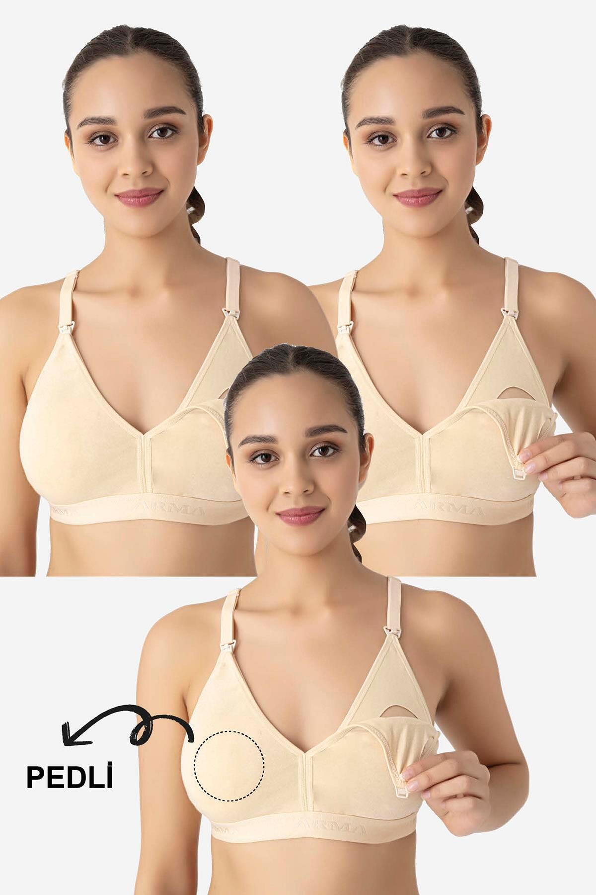 Arma Yıldız Çıkarılabilir Pedli Emzirme Sütyeni 3'lü Set Ten Rengi Pamuklu Göğüs Ucu Belli Etmez