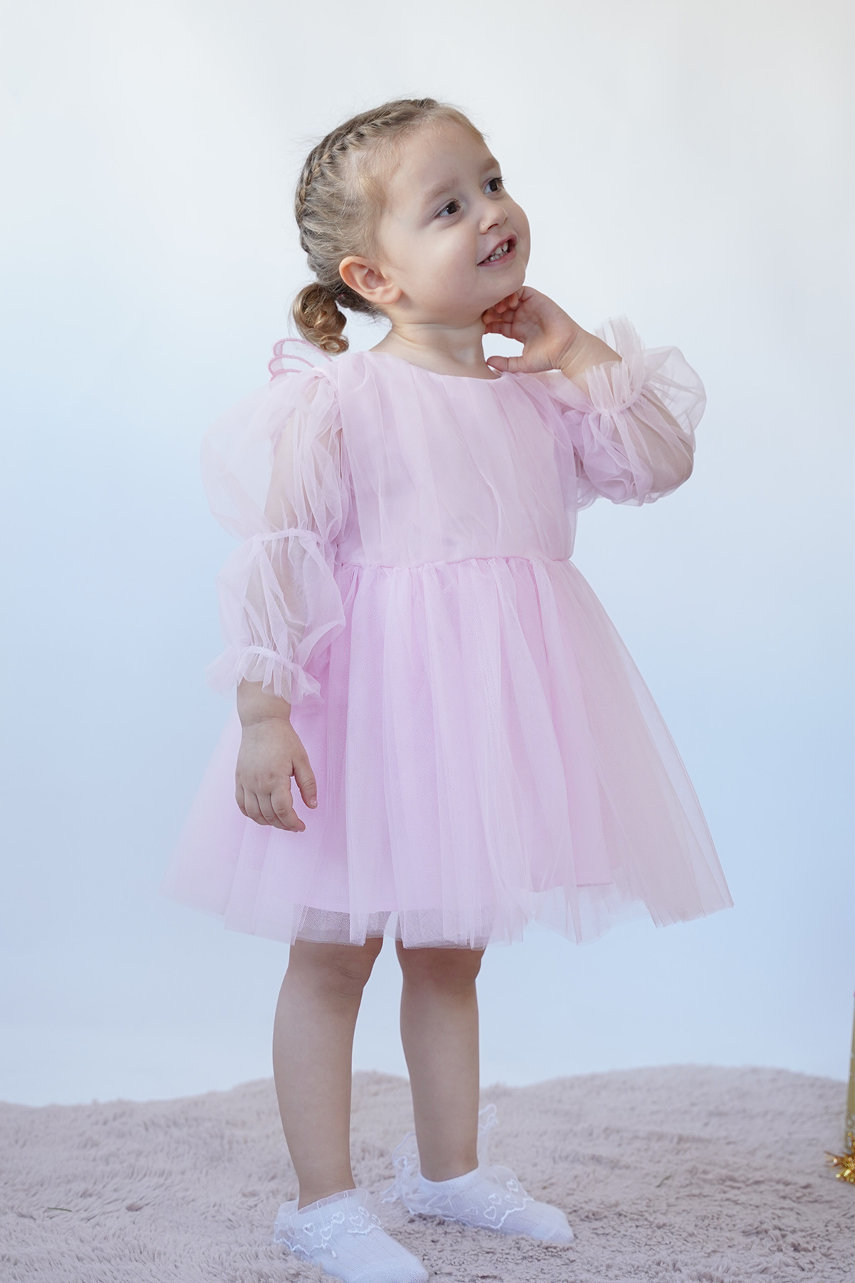 ALYRA Kız Bebek Çocuk Uzun Kollu Kanatlı Doğum Günü Parti Düğün Özel Gün Tüllü Tütü Astarlı Prenses Elbise fotoğrafı 2 (önizleme)