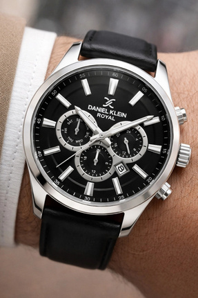 Daniel Klein Siyah Deri Kordon Gümüş Renk Çelik Kasa Takvimli Erkek Kol Saati...