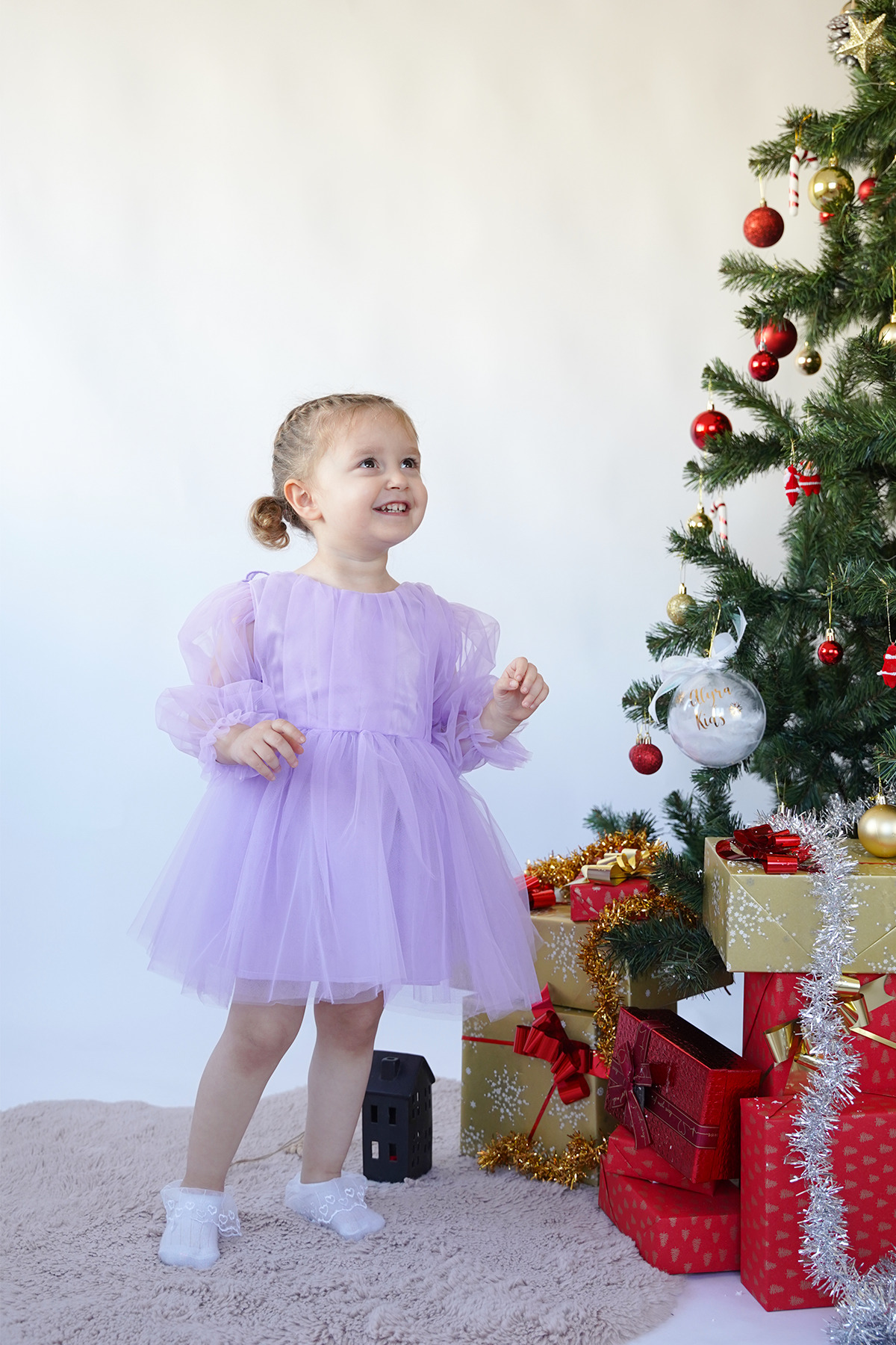 ALYRA Kız Bebek Çocuk Uzun Kollu Kanatlı Doğum Günü Parti Düğün Özel Gün Tüllü Tütü Astarlı Prenses Elbise fotoğrafı 6 (önizleme)