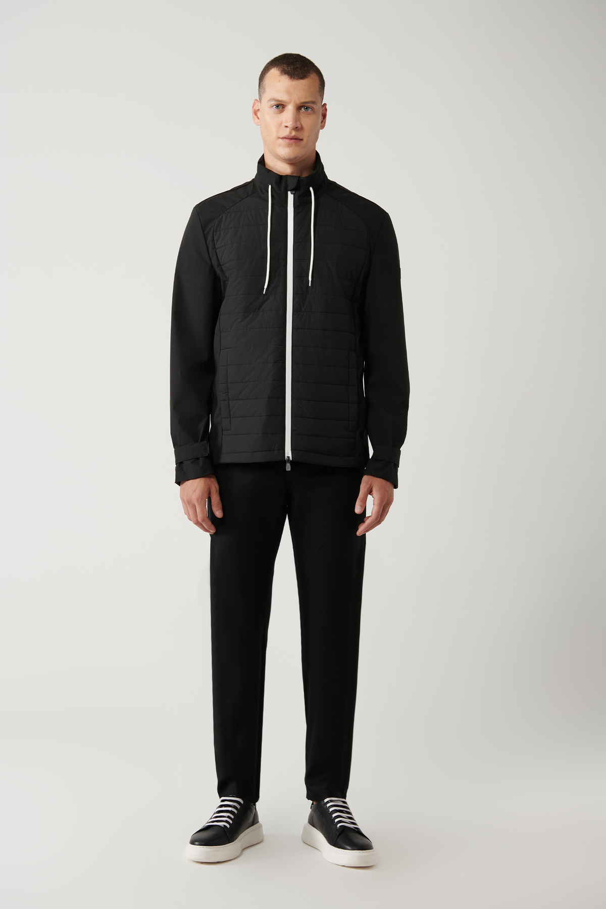 Avva  Erkek Siyah Dik Yaka Önü Kapitoneli Bağcık Detaylı Su İtici Comfort Fit Mont A41Y6000 - Görsel 6