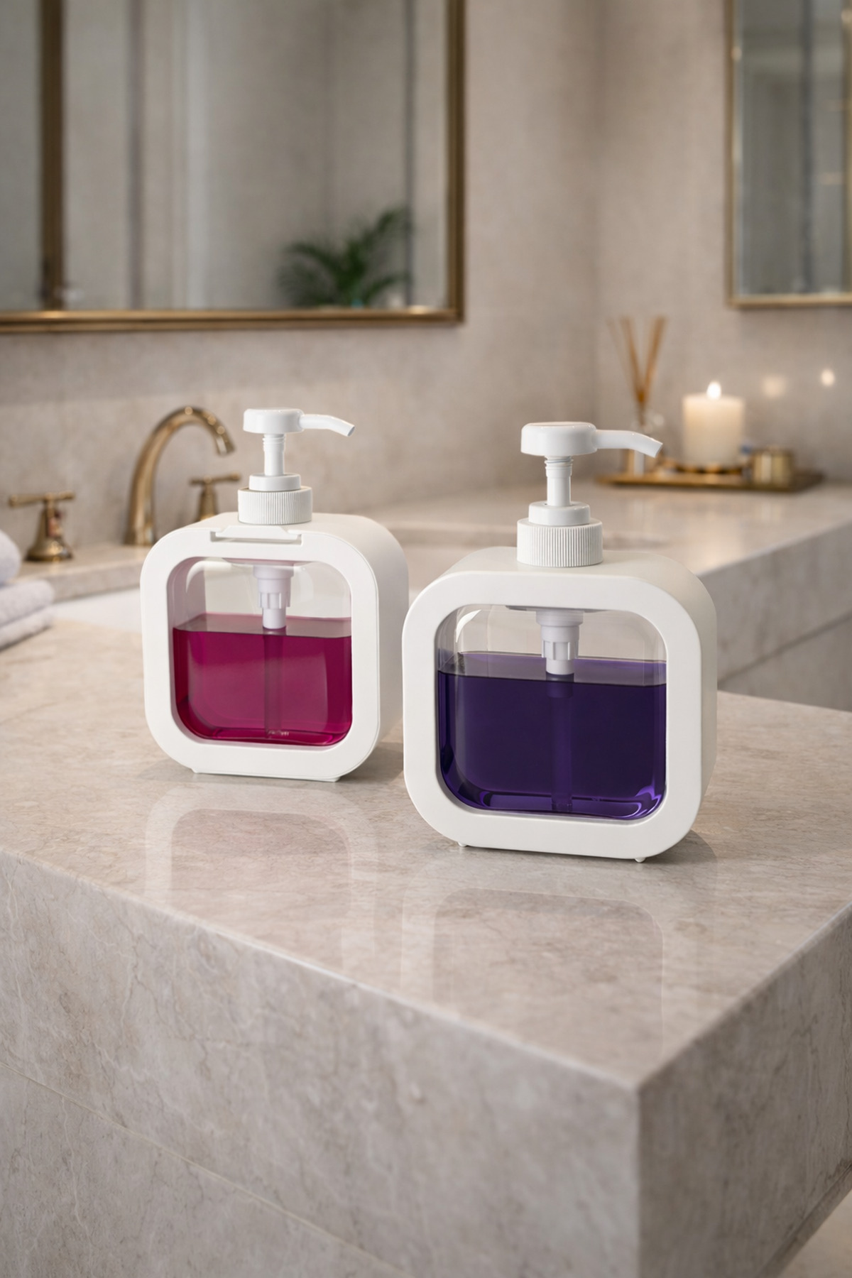 MİMOZA PARK 2 Adet Tezgah Üstü 400 ml Banyo Mutfak Sıvı Sabunluk | Banyo Mutfak Bulaşık Lavabo Deterjanlık