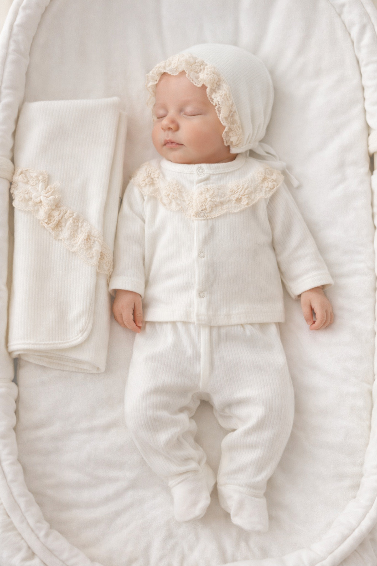 moukou KIZ BEBEK FRANSIZ DANTELLİ FİSTOLU 10'LU YENİDOĞAN HASTANE ÇIKIŞI SETİ KUTULU fotoğrafı 2 (önizleme)