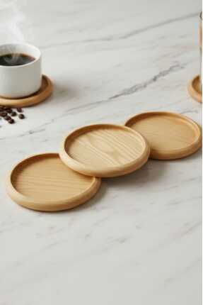 Ahşap Teslim Ahşap Dekoratif Bardak Altlığı kahve Fincan Atlığı- Çerezlik Bej...