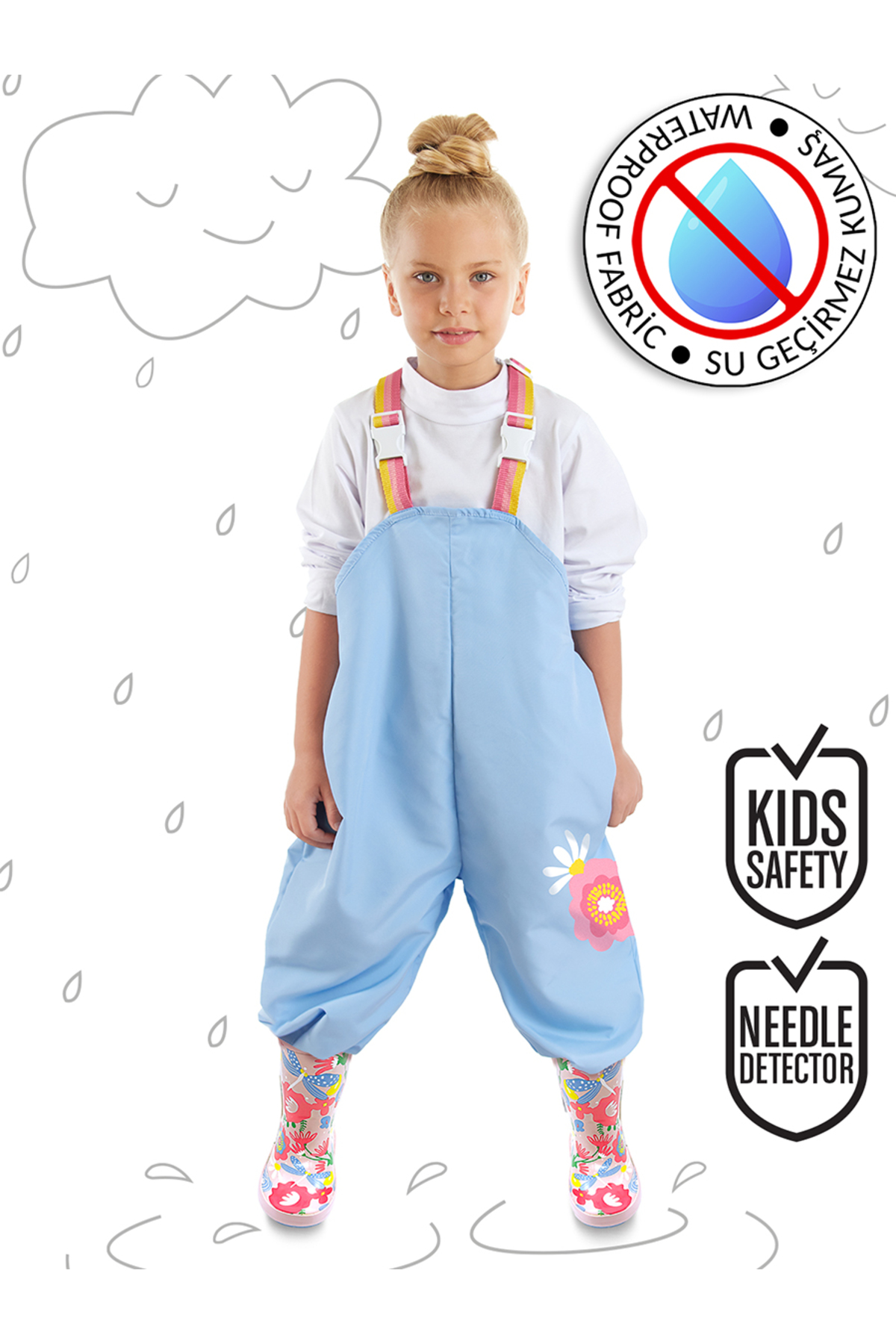 Denokids Çiçekli Kız Çocuk Su Geçirmez Yağmur Tulumu