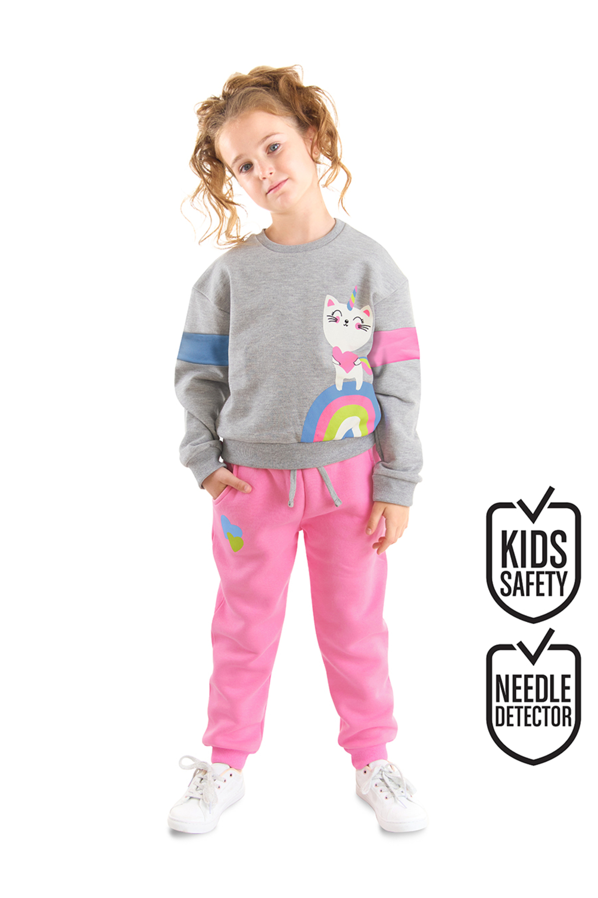Denokids Rainbow Cat Kız Çocuk Kışlık Alt-Üst Eşofman Takım