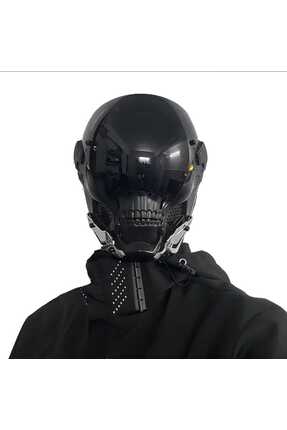 Barbarosshop Cyberpunk Tasarım Çeneli Motor Kaskı Siyah Scooter Bisiklet Kask...