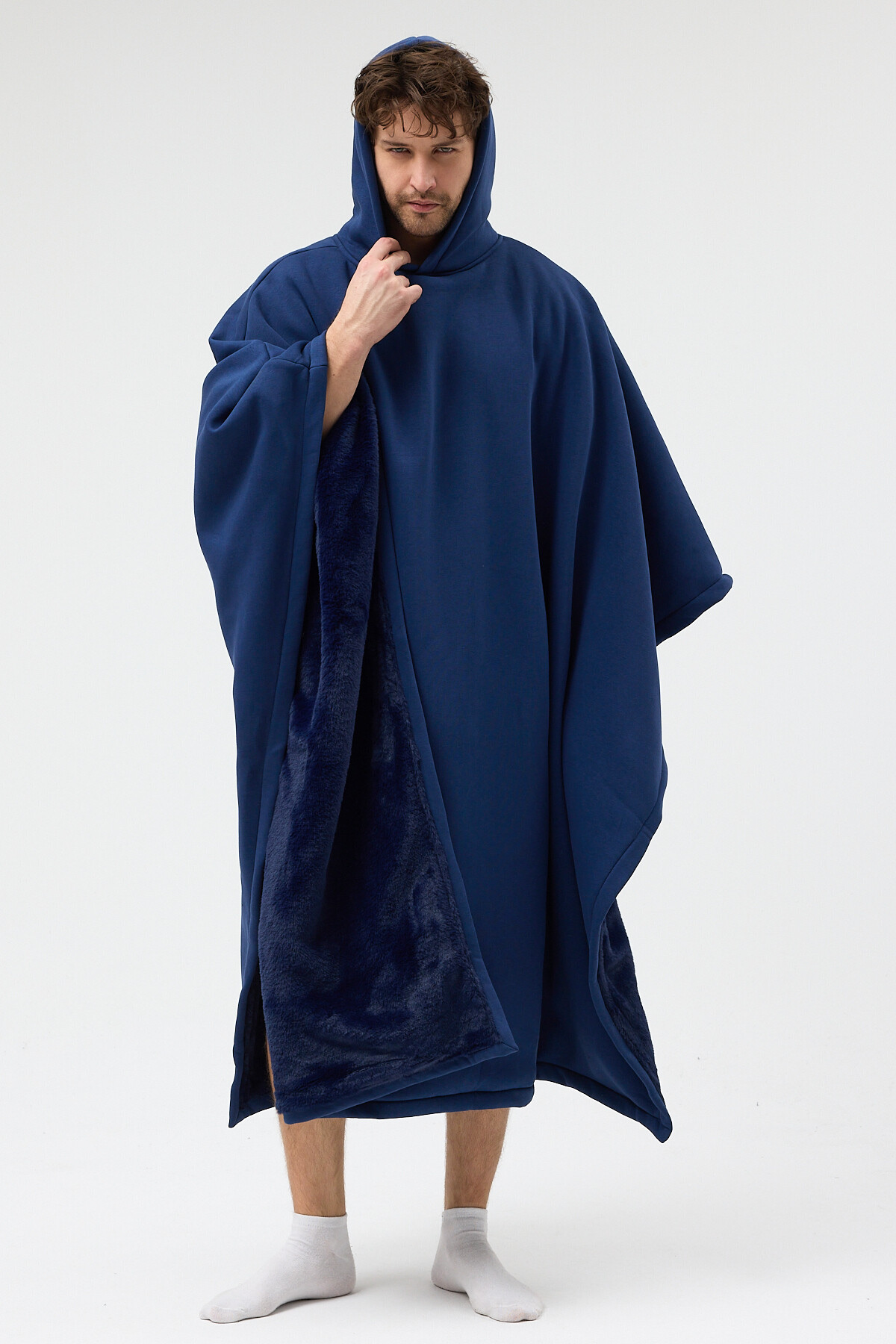 Ghosty Wear Ghosty Pelüş Astarlı Giyilebilir Hoodie Battaniye Lacivert