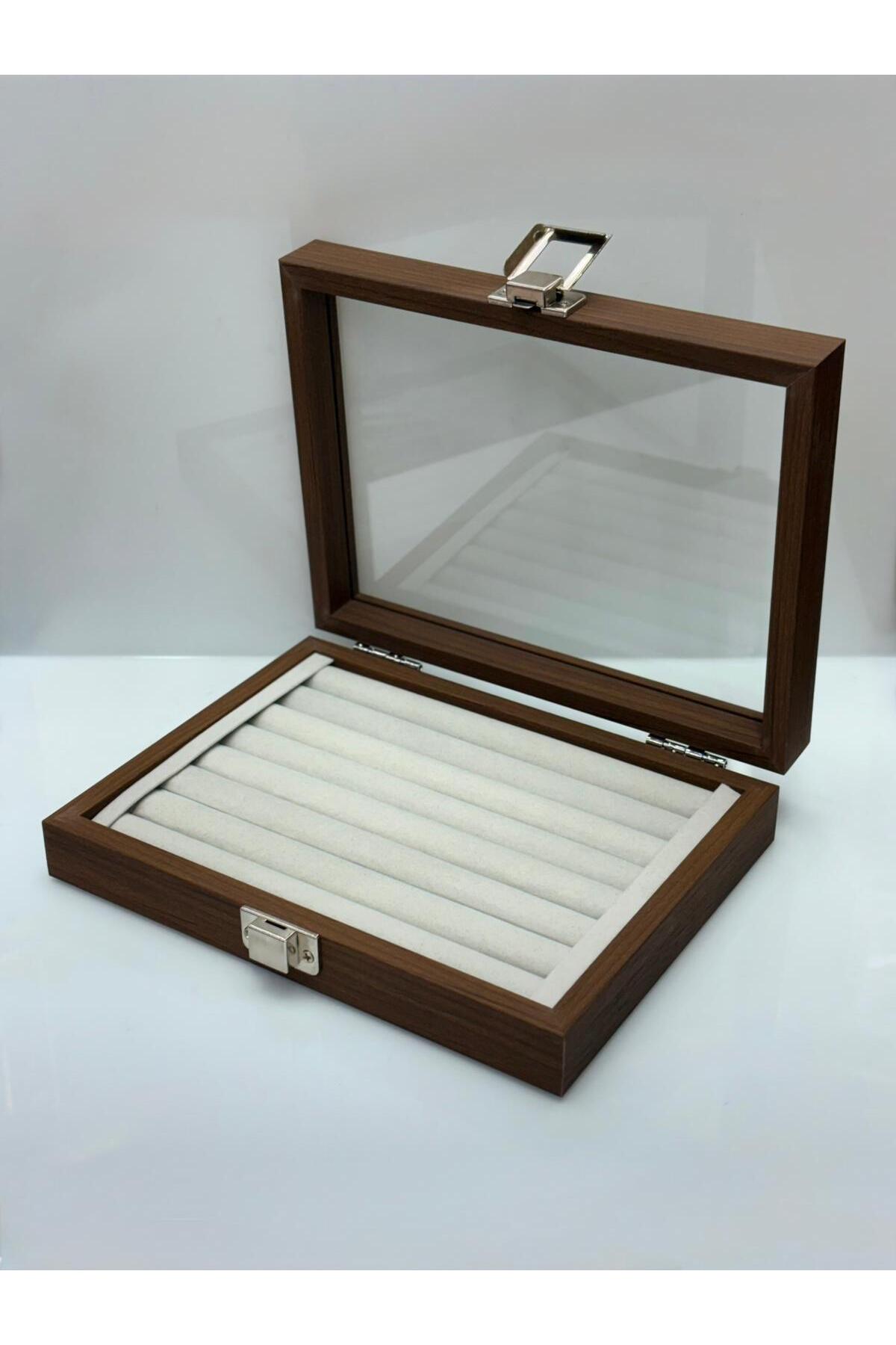 Wooden Glass Lid Jewelry & Ring Box 21x16x5