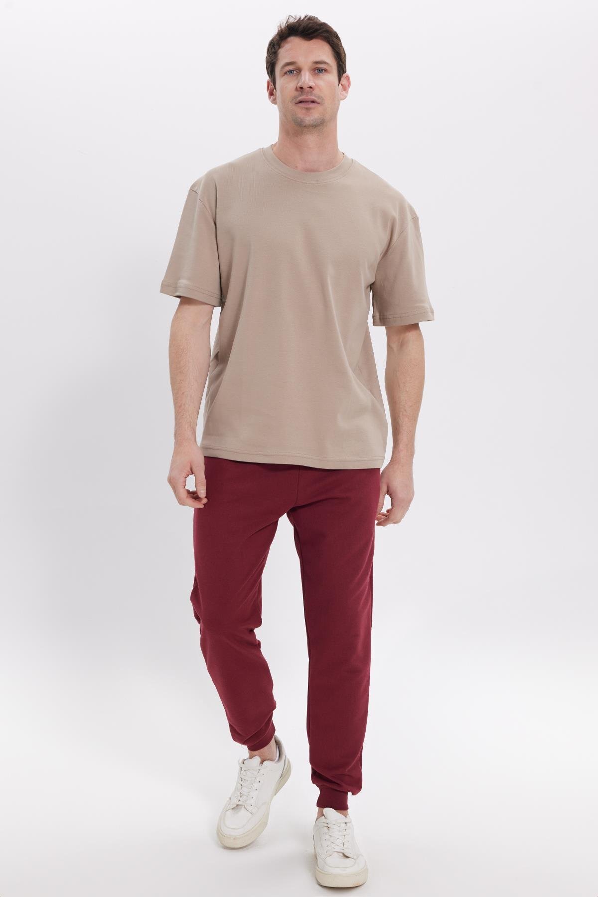 Tudors  Erkek Regular Fit Klasik Kesim Beli Bağcıklı Jogger Cepli Lastikli Paça Bordo Eşofman Altı - Görsel 2