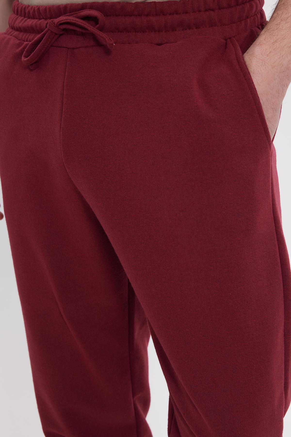Tudors  Erkek Regular Fit Klasik Kesim Beli Bağcıklı Jogger Cepli Lastikli Paça Bordo Eşofman Altı - Görsel 3