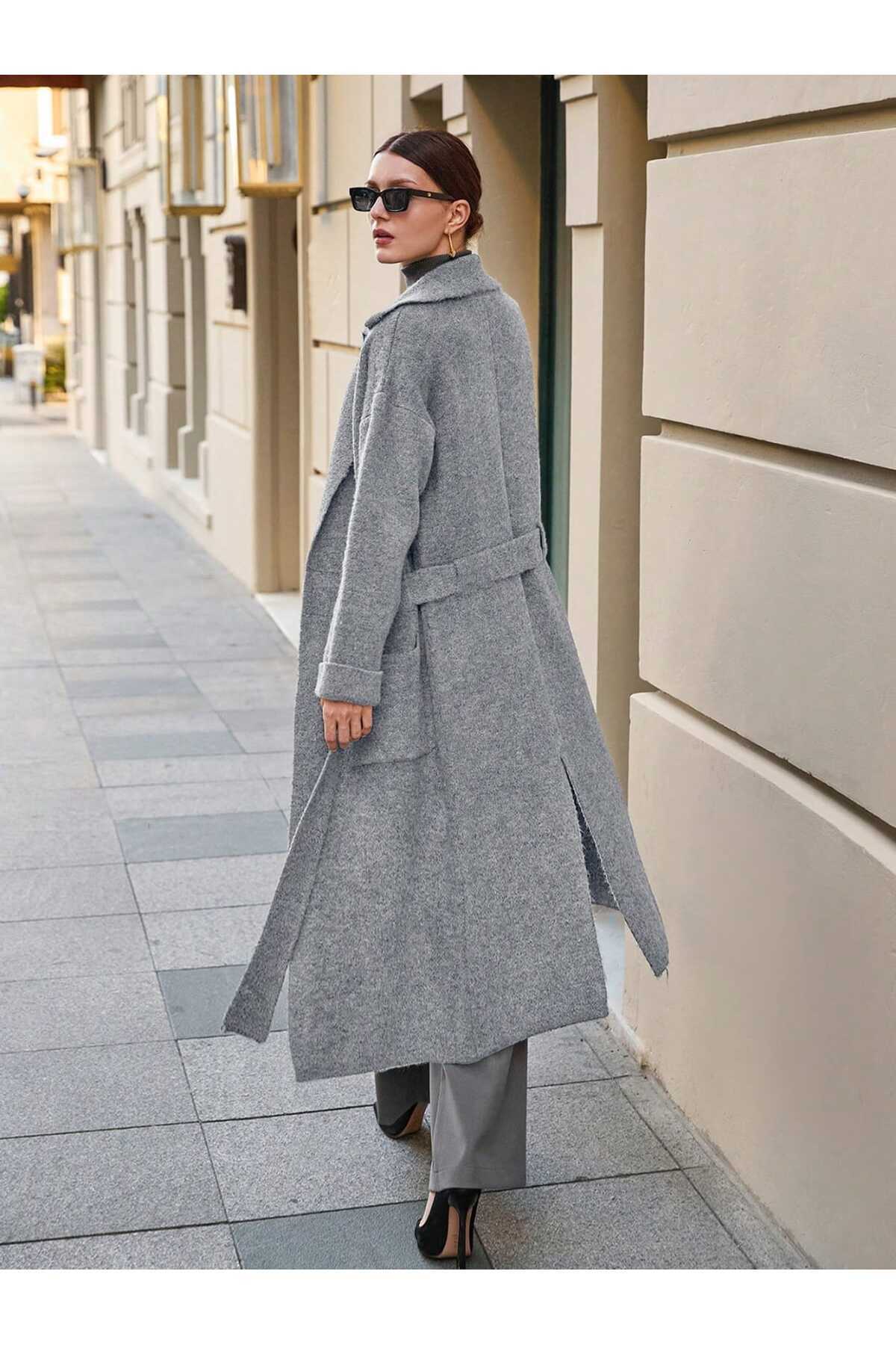 GND  Kemerli Triko Palto - Görsel 3