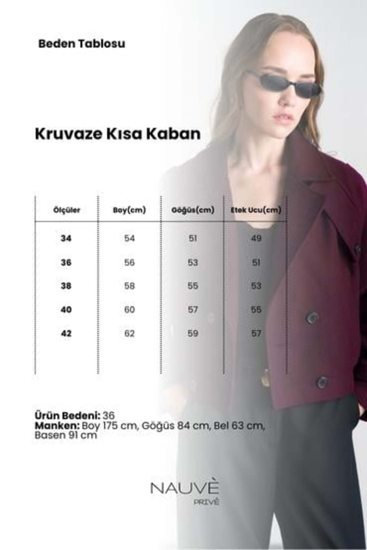 Nauve Prive  Mürdüm Kruvaze Kısa Kaban - Görsel 2
