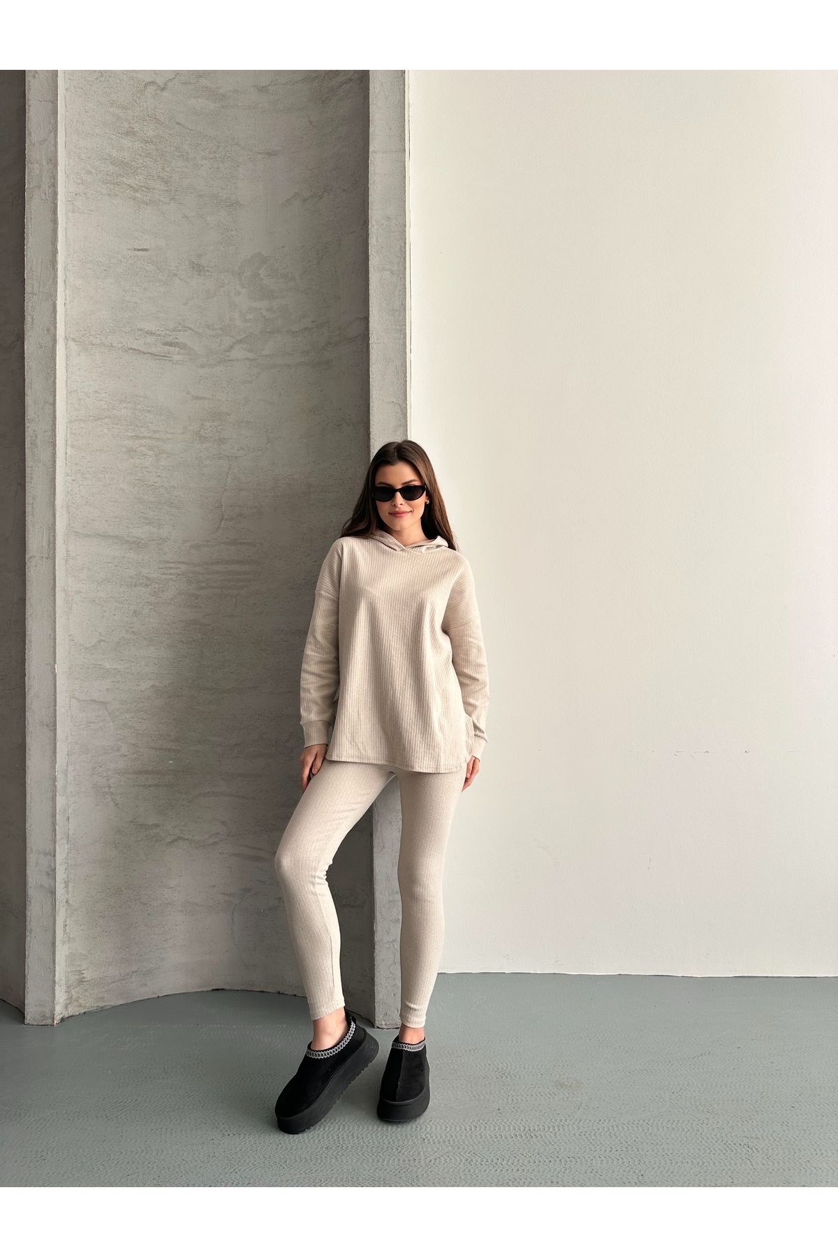 Women's Hooded Tunic High Waist Leggings 2pcs Set