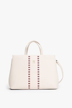 Tommy Hilfiger Kadın Timeless Dekoratif Şerit Detaylı El ve Omuz Çantası - Bej