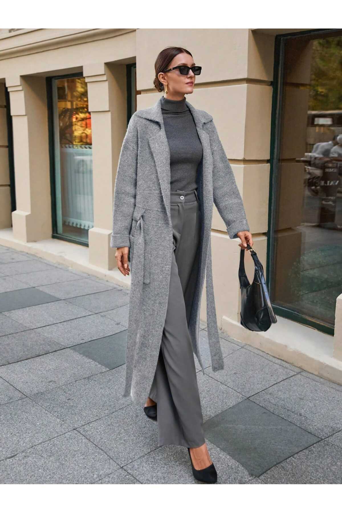 GND  Kemerli Triko Palto - Görsel 2