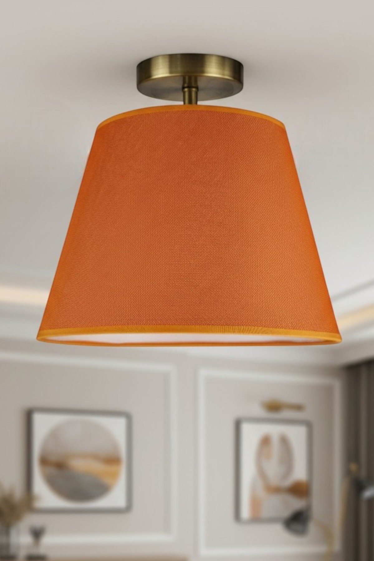Cotella Orange Fabric Textured Single Pyramid Plafonyer Headboard Retro Living Room Lighting