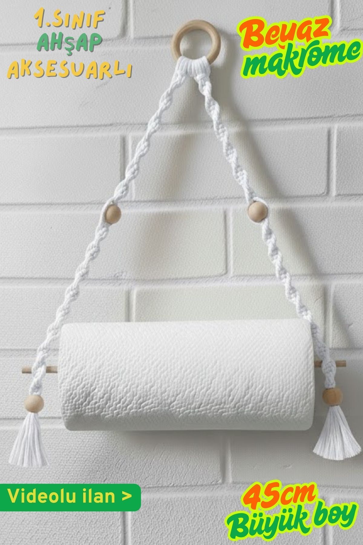 Bathroom Towel Hanger Macrame-Handmade Paper Towel Hanger with Wooden Beads