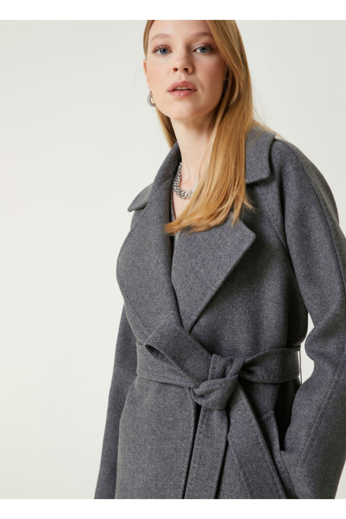 Meşe Moda  Kuşak Detaylı Yün Palto - Görsel 3