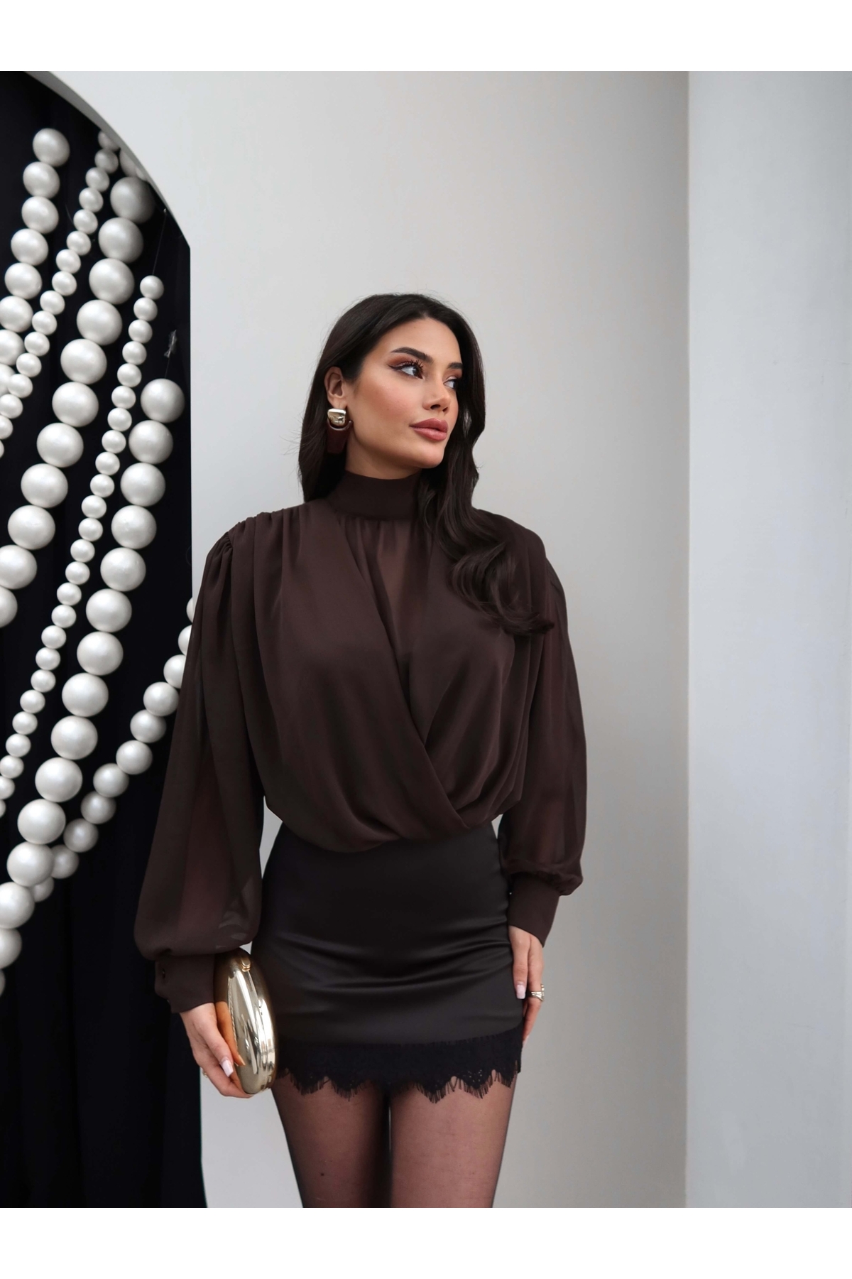 ESRAHELVACI  Yaka Bağlamalı Şifon Bluz - Görsel 5