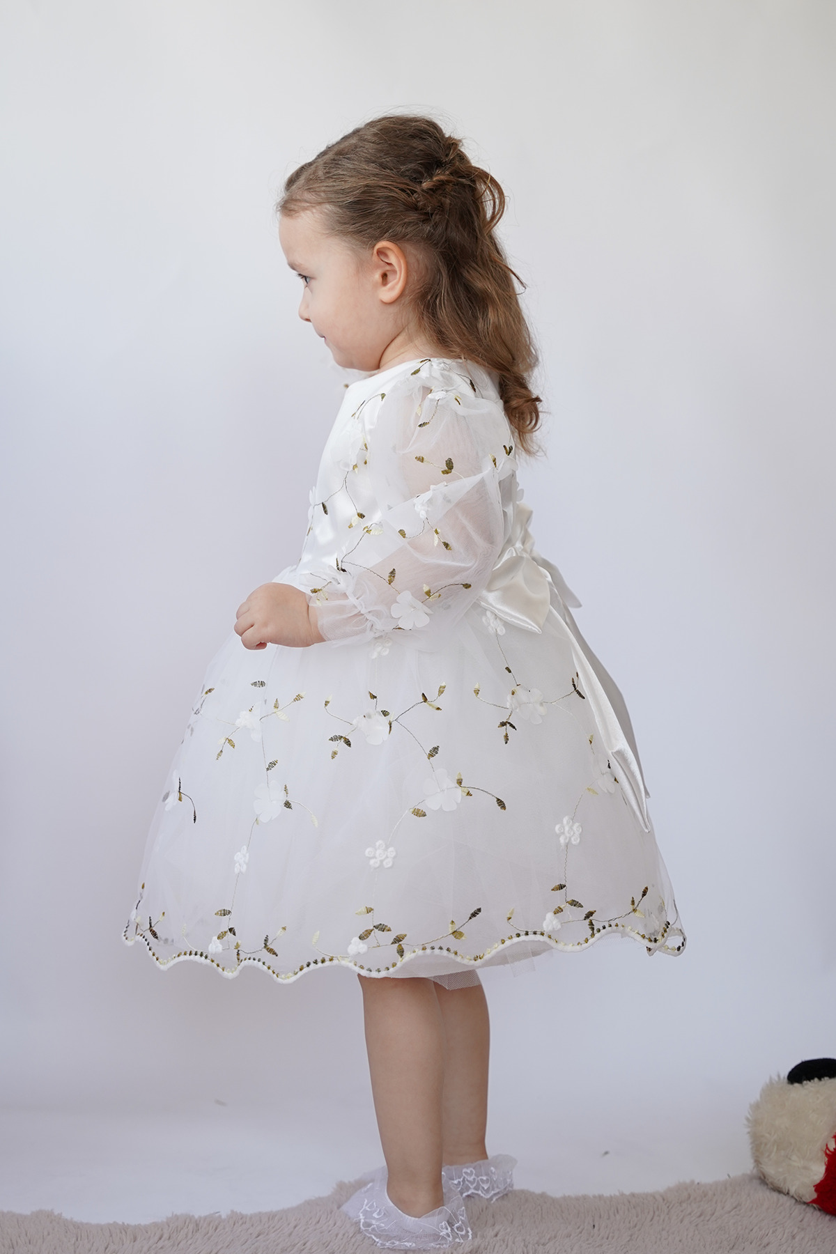 ALYRA Kız Bebek Elbise Uzun Kollu 3D Çiçekli Vintage Fiyonklu Doğum Günü Parti Düğün Özel Gün Çocuk Elbise fotoğrafı 5 (önizleme)