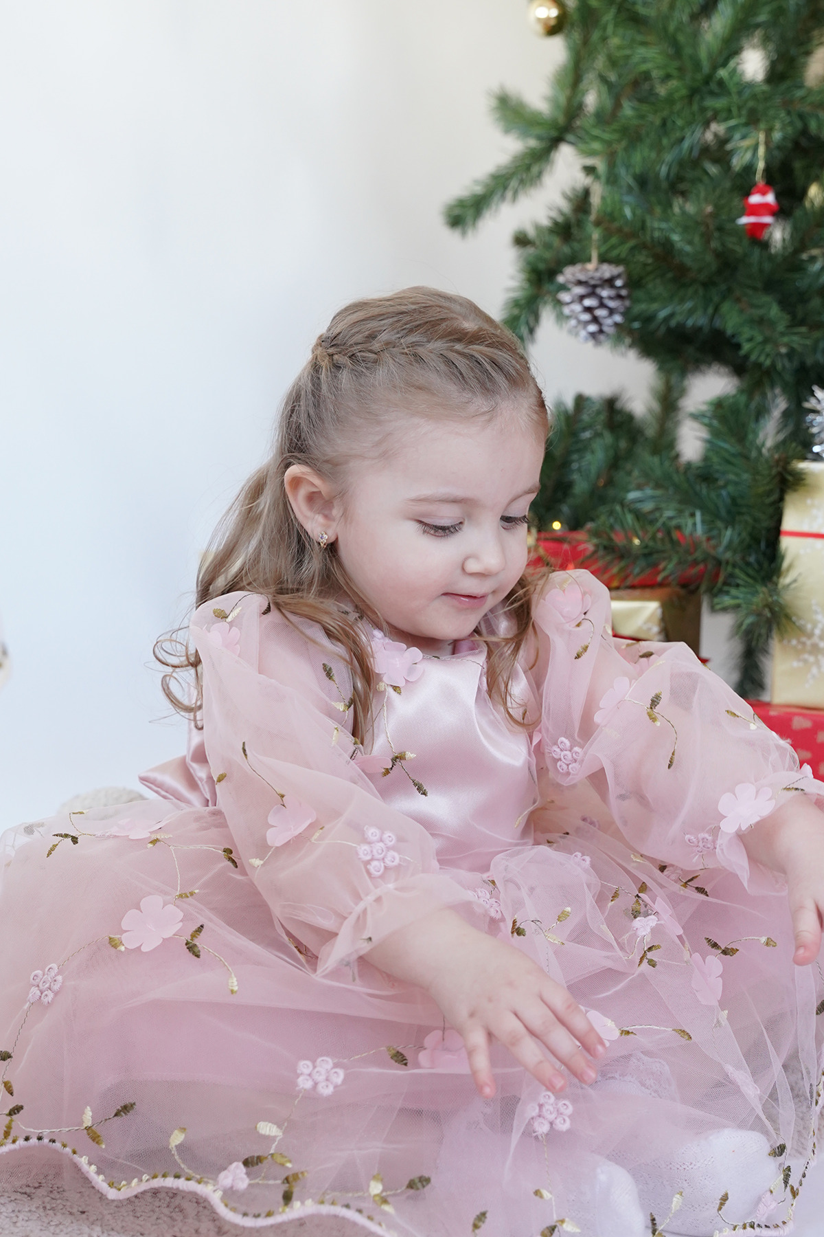 ALYRA Kız Bebek Elbise Uzun Kollu 3D Çiçekli Vintage Fiyonklu Doğum Günü Parti Düğün Özel Gün Çocuk Elbise fotoğrafı 4 (önizleme)