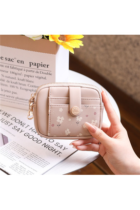 rinkadoll Zarif Çiçek Desenli Fermuarlı Mini Kartlık/Bozuk Para Cüzdanı