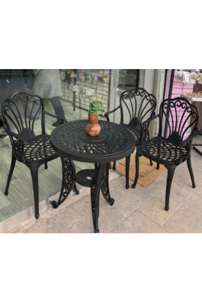 IVF Istanbul Model Ferforje Görünümlü 60 Cm Çap Plastik Masa Ve Sandalye Balk...