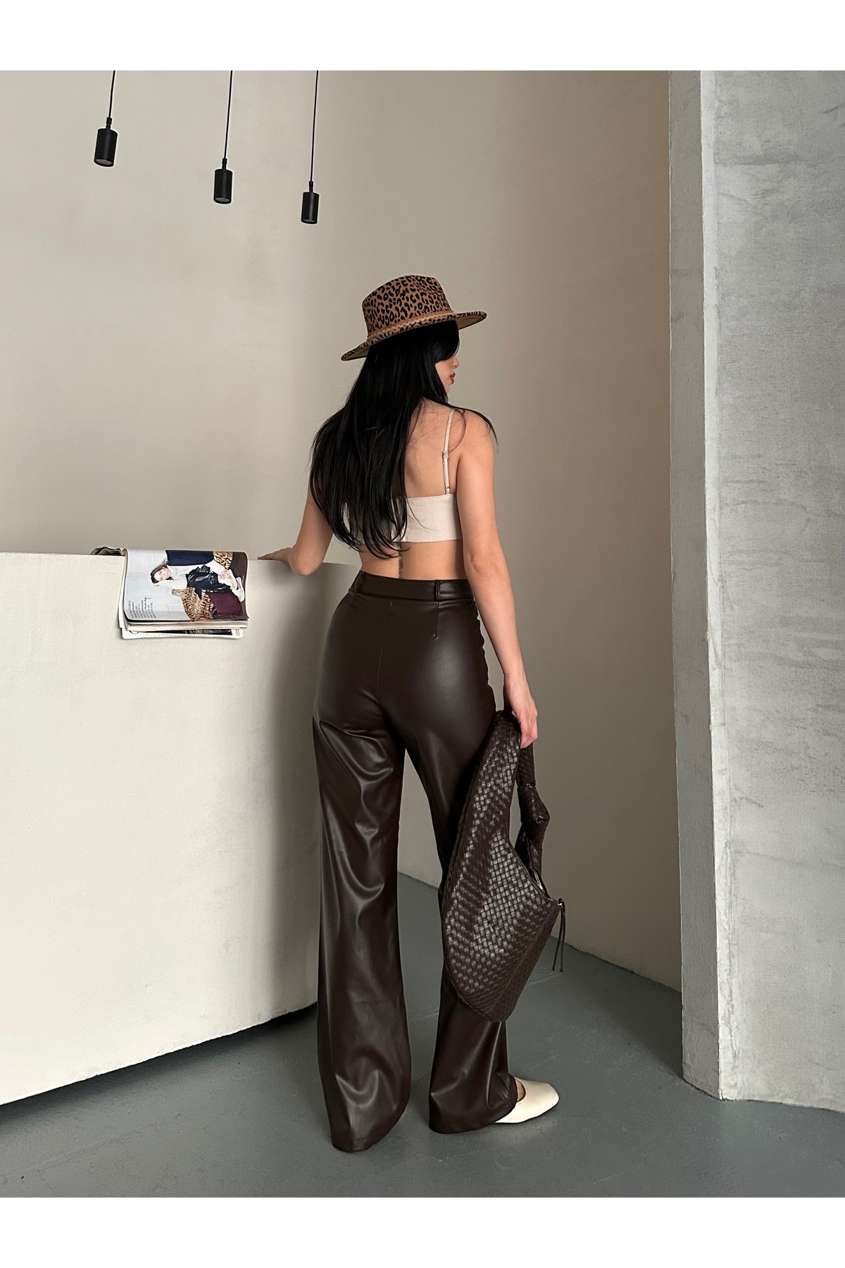 AREF JEANS  Kadın Kahverengi Deri Pantolon Kadın Deri Pantolon Kahve - Görsel 7