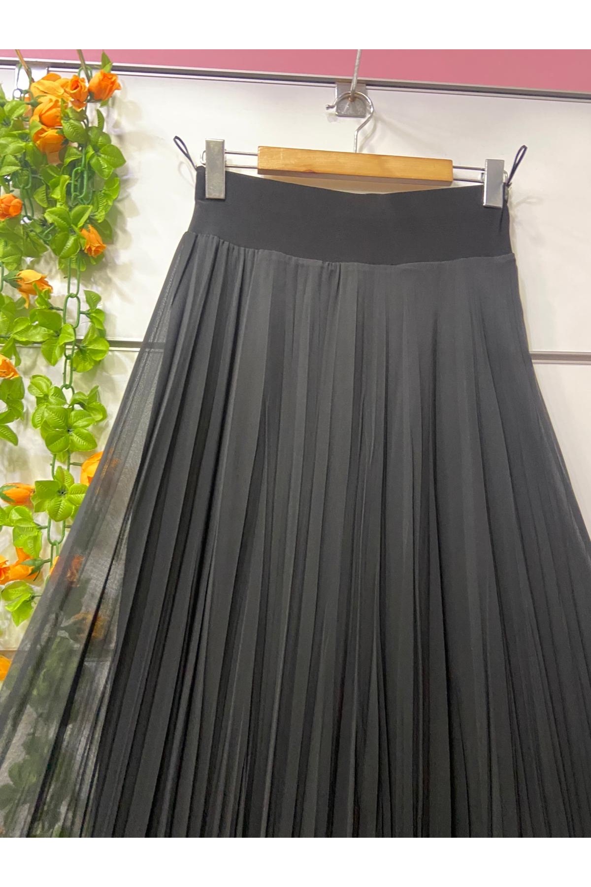 edu collection  Şifon ÇAN etek astarlı siyah - Görsel 3