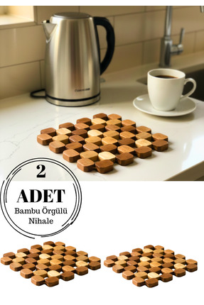 BRE HOME 2 Adet Bambu Örgülü Nihale – Isıya Dayanıklı Doğal Ahşap Tencere & Ç...